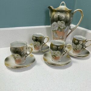 Elegant Floral Tea Set with Gold Accents